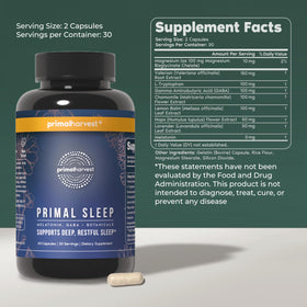 Bouteille de complément Primal Harvest Sommeil avec capsules à l'intérieur