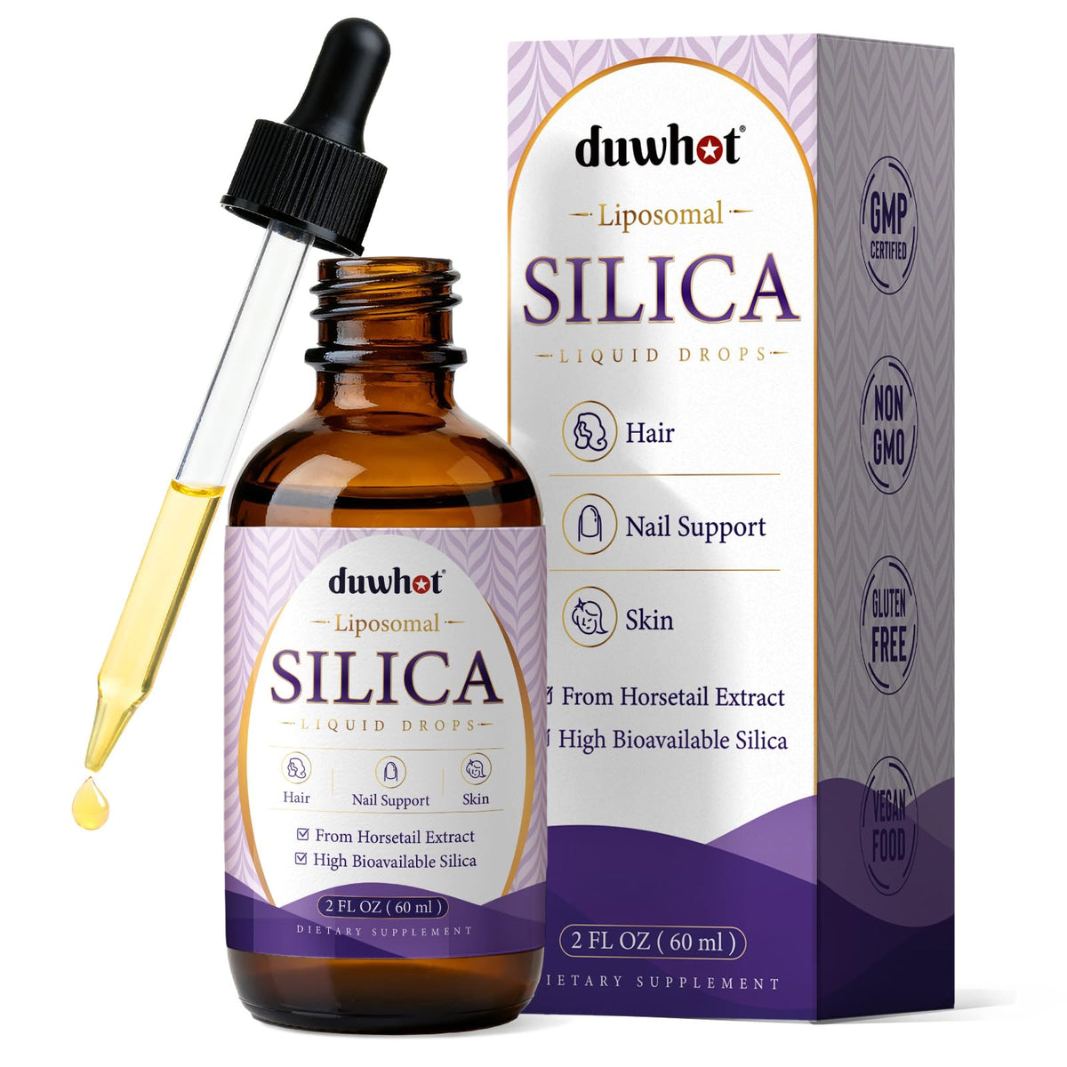 Bouteille de complément silice liquide liposomale duwhot 60 ml vue de face