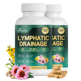 Bouteille de compléments alimentaires VivoNu Drainage Lymphatique 27 en 1 vue avant