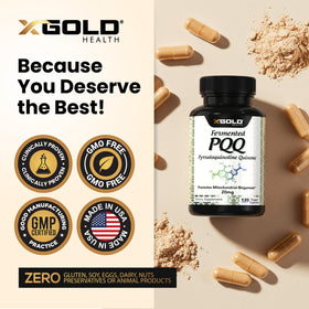 Bouteille de compléments alimentaires X Gold Health sur fond blanc