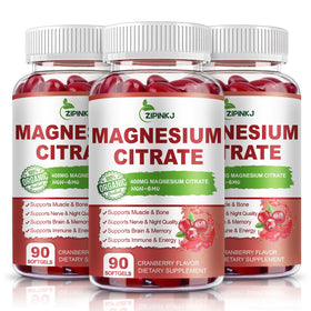 Bouteille de compléments alimentaires ZIPINKJ Magnésium Citrate 400mg vue de face