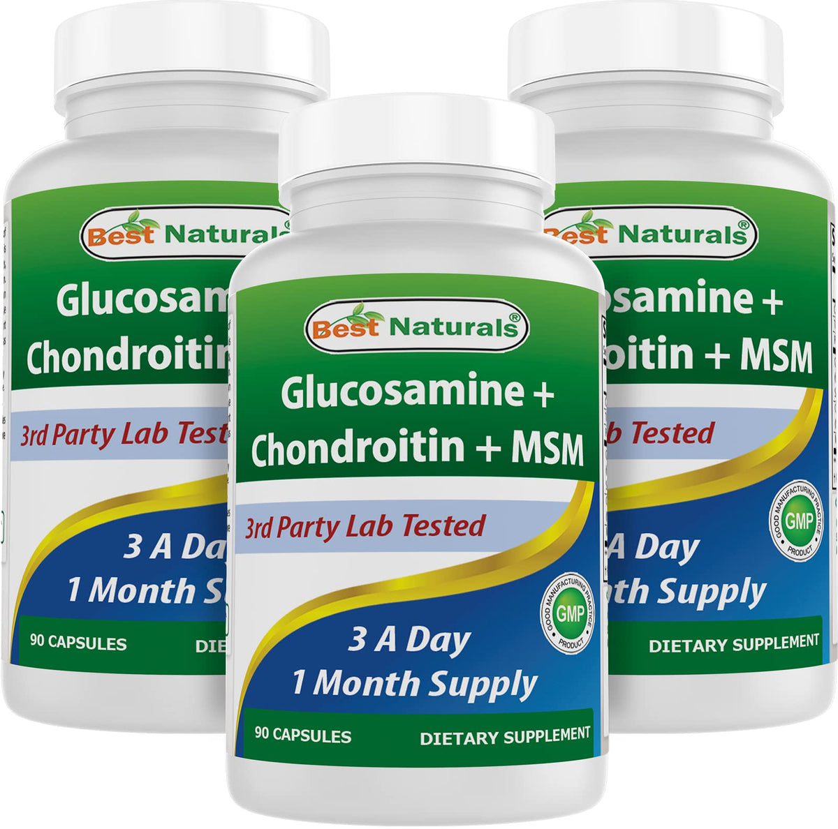Bouteille de compléments Glucosamine Chondroitine MSM Best Naturals vue de face