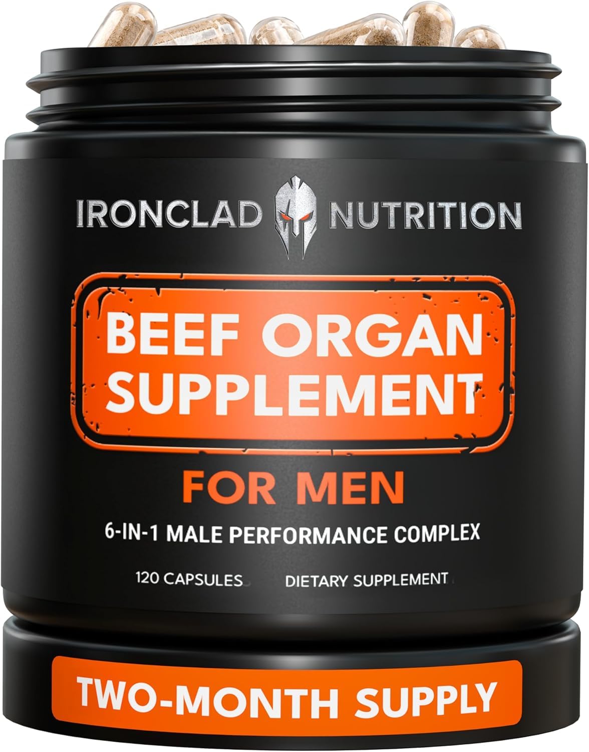 Bouteille de compléments organes de bovin IRONCLAD NUTRITION vue de face