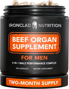 Bouteille de compléments organes de bovin IRONCLAD NUTRITION vue de face