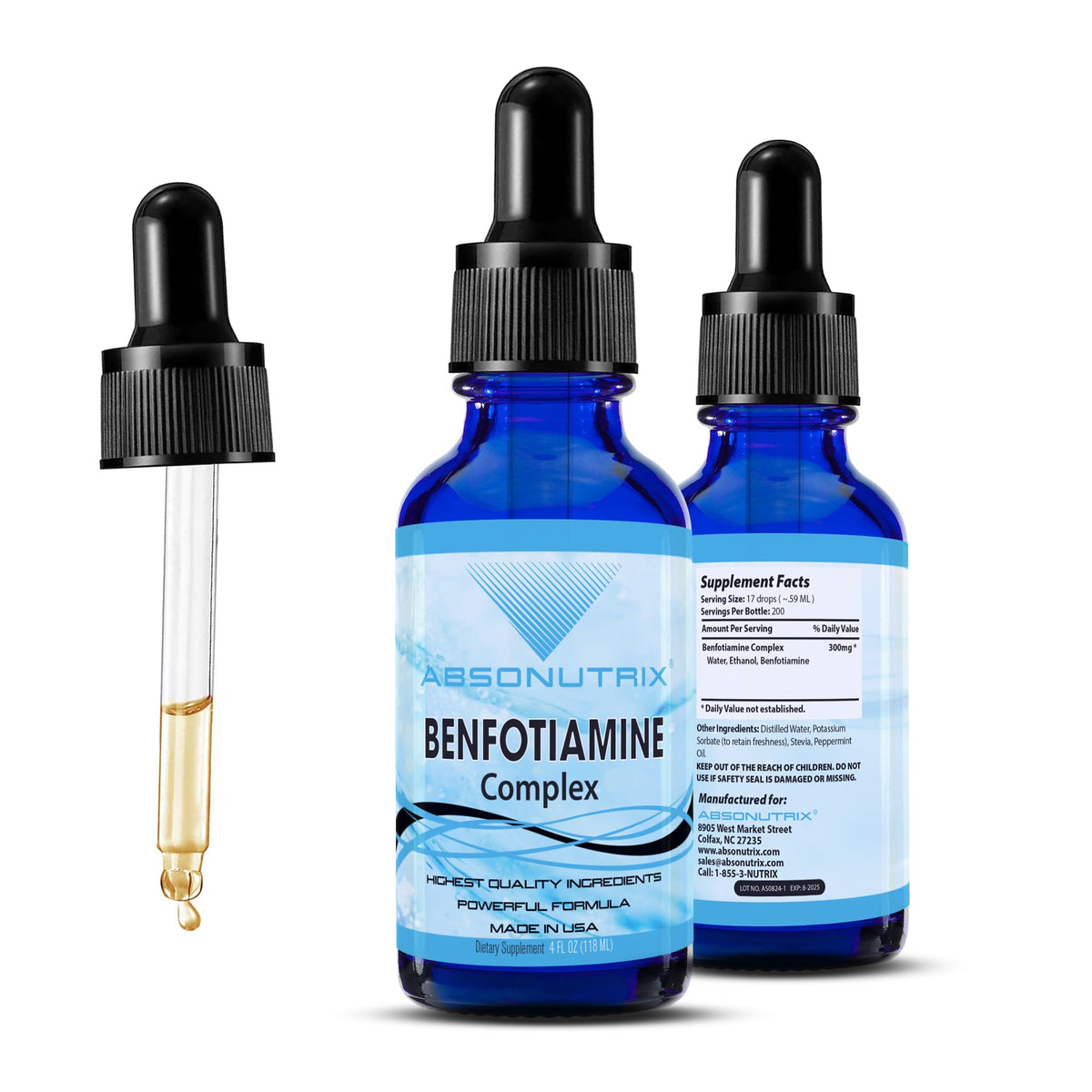 Bouteille de Complexe de Benfotiamine 300 mg d'Absonutrix vue de face