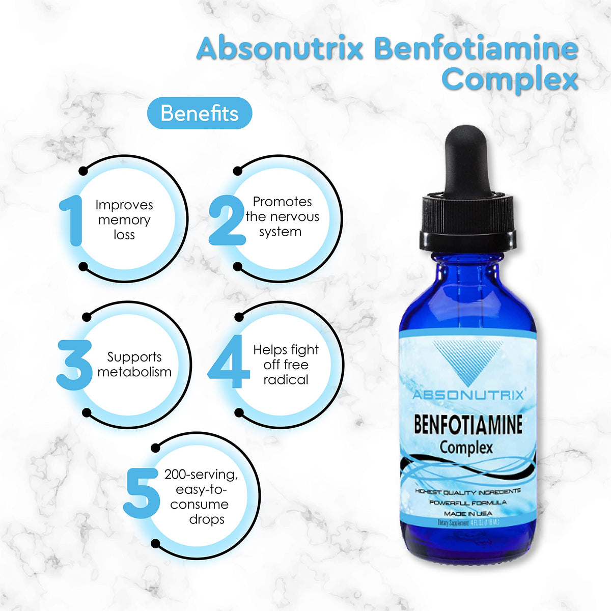 Bouteille de Complexe de Benfotiamine avec un fond naturel