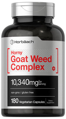 Bouteille de Complexe Horny Goat Weed de Horbäach vue de face avec capsules