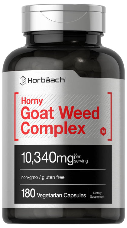 Bouteille de Complexe Horny Goat Weed de Horbäach vue de face avec capsules