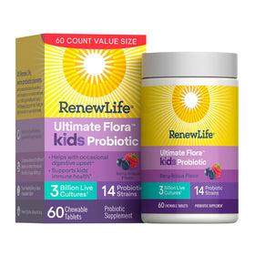 Bouteille de comprimés à mâcher Renew Life Probiotiques Enfants vue de face