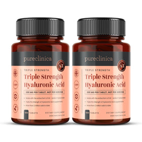 Bouteille de comprimés d'acide hyaluronique pureclinica 300mg vue de face