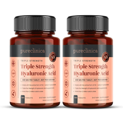 Bouteille de comprimés d'acide hyaluronique pureclinica 300mg vue de face