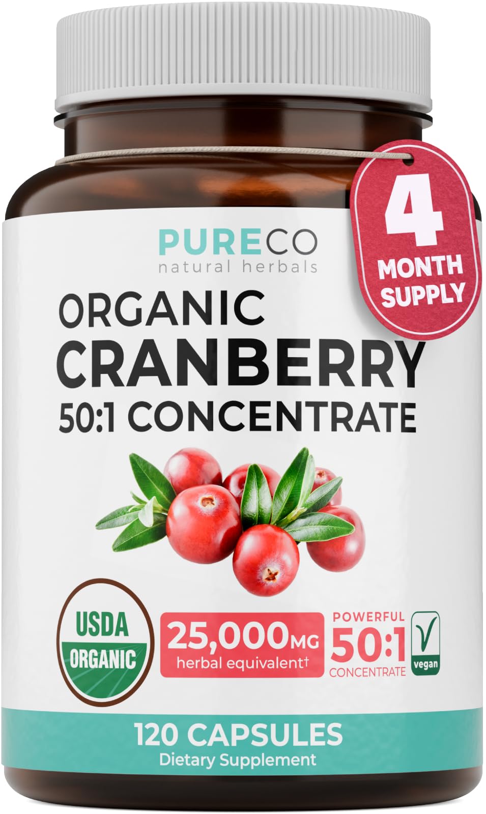 Bouteille de comprimés de canneberge bio PURE CO 500mg vue de face