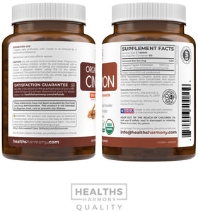 Bouteille de comprimés de cannelle de Ceylan Healths Harmony sur une table