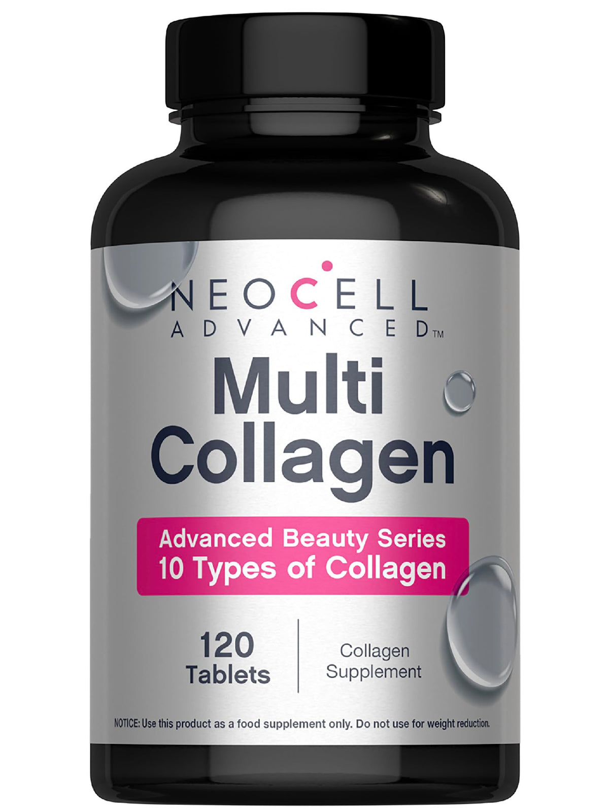 Bouteille de comprimés de collagène NeoCell Advanced 120 comprimés vue de face
