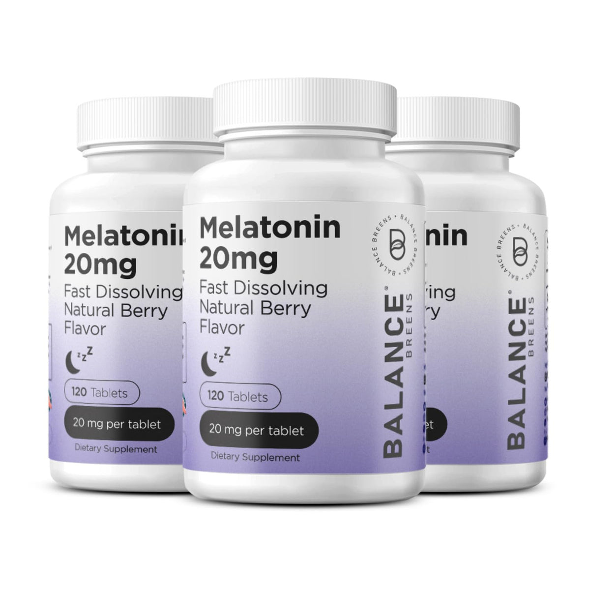 Bouteille de comprimés de melatonine Balancebreens 20mg vue de face