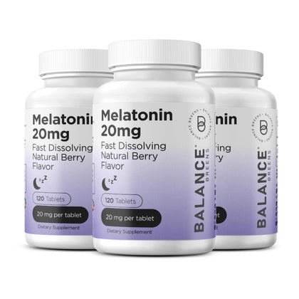 Bouteille de comprimés de melatonine Balancebreens 20mg vue de face