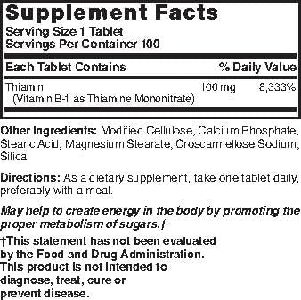 Bouteille de comprimés de Vitamine B-1 Nature's Blend ouverte