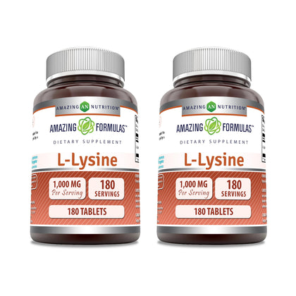 Bouteille de comprimés L-Lysine Amazing Nutrition 1000mg vue de face