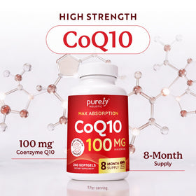 Bouteille de CoQ10 100mg Purely Holistic avec étiquette