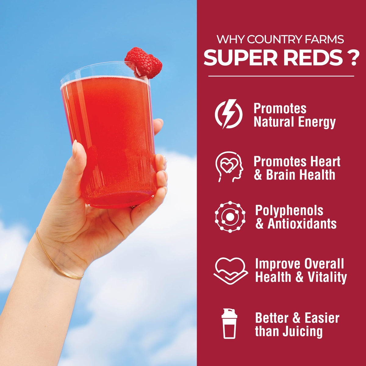 Bouteille de Country Farms Super Reds sur une table