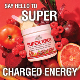 Bouteille de Country Farms Super Reds vue arrière avec informations nutritionnelles