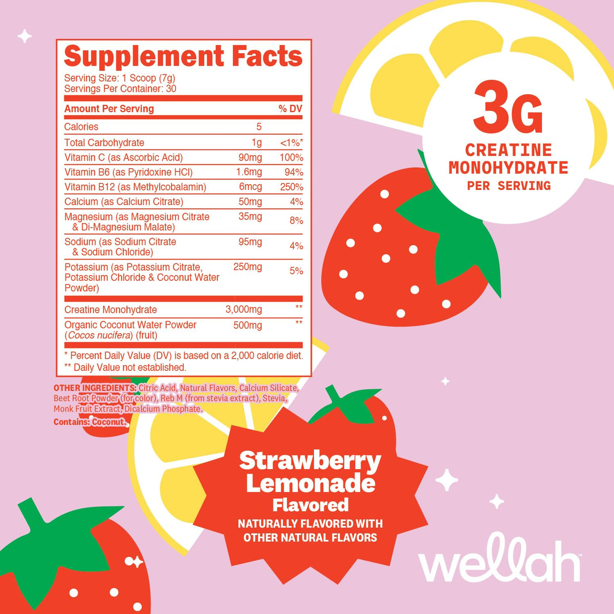 Bouteille de créatine Wellah avec 30 portions