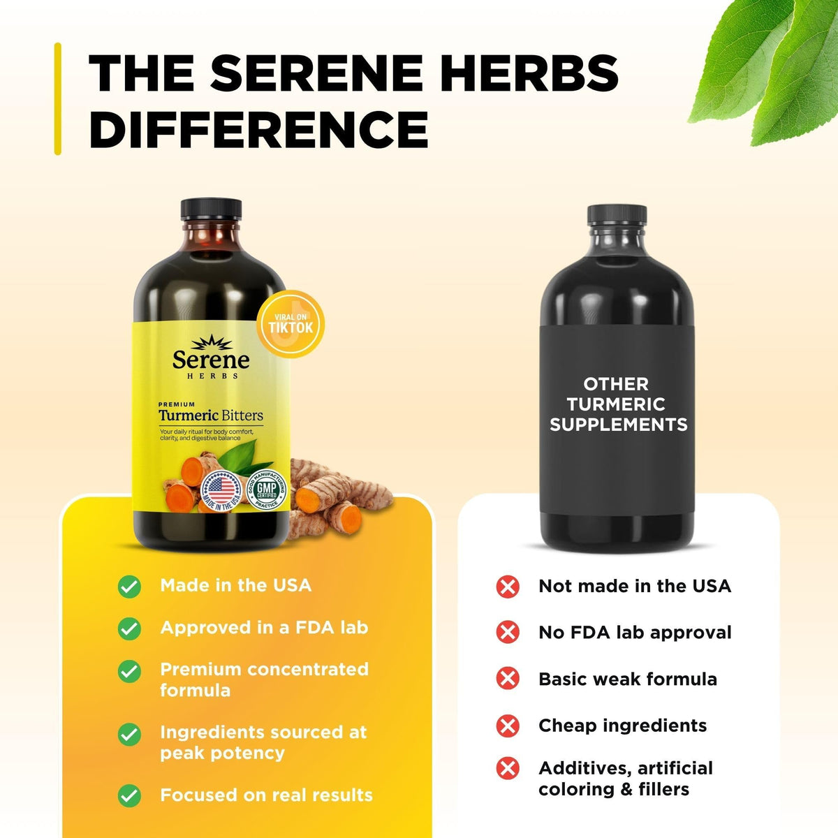 Bouteille de curcuma liquide Serene Herbs ouverte avec une cuillère