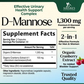 Bouteille de D-Mannose 1300 mg Nature's Nutrition avec 120 capsules