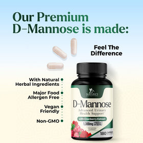 Bouteille de D-Mannose 1300 mg Nature's Nutrition ouverte