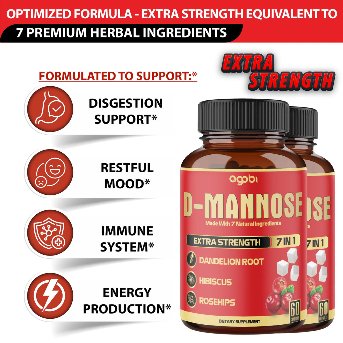 Bouteille de D-Mannose agobi avec étiquette visible