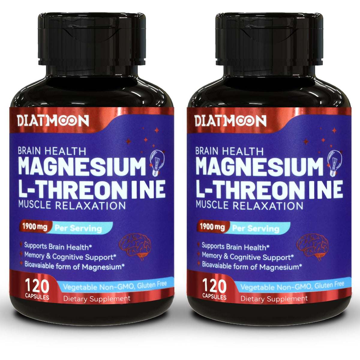 Bouteille de DIATMOON Magnésium L-Thréonine 240 capsules végétales vue de face