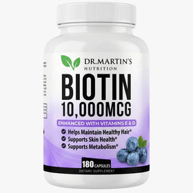 Bouteille de DR. MARTIN'S NUTRITION Biotine 10000mcg face avant