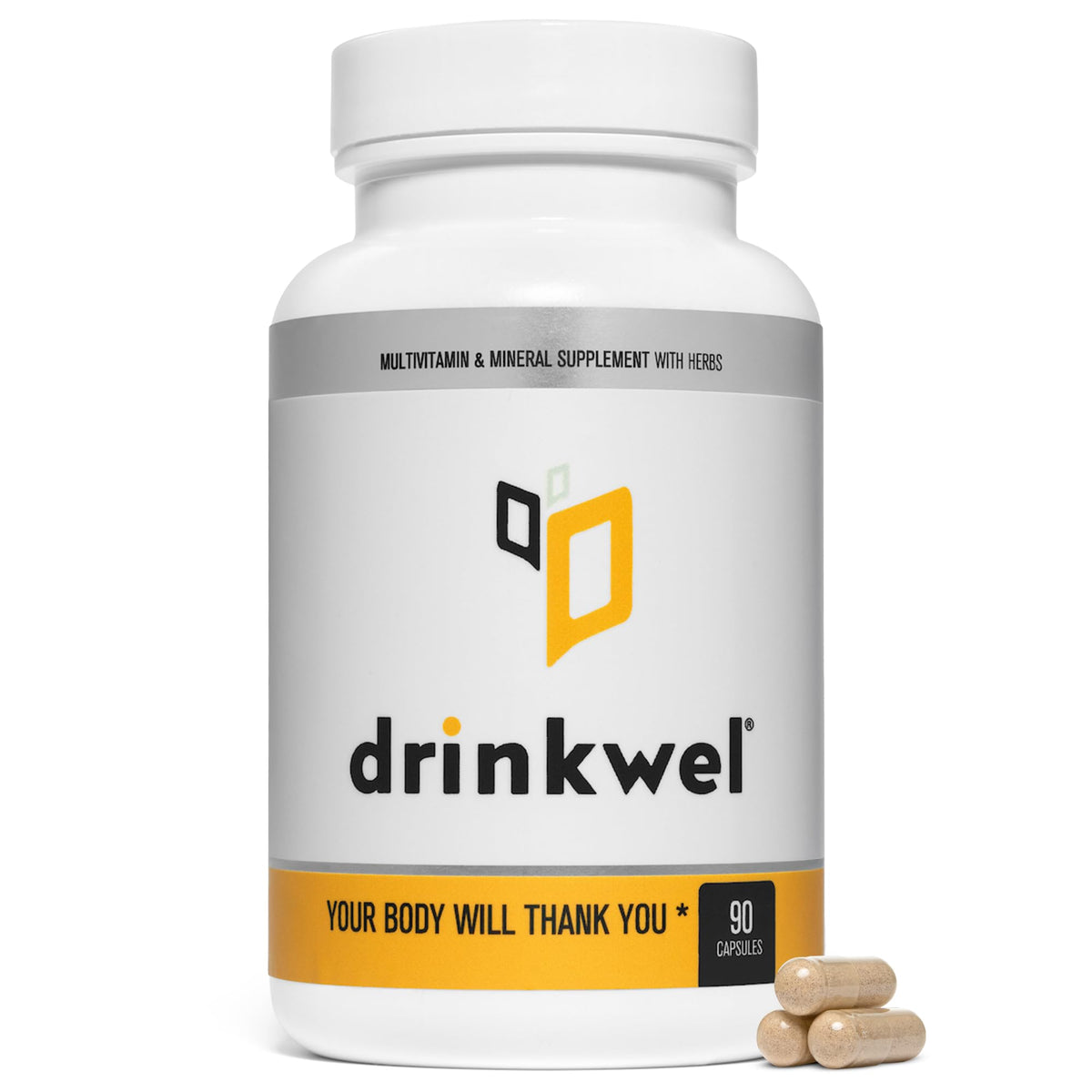 Bouteille de drinkwel Complément Alimentaire Multivitamines 90 Comprimés devant un fond neutre