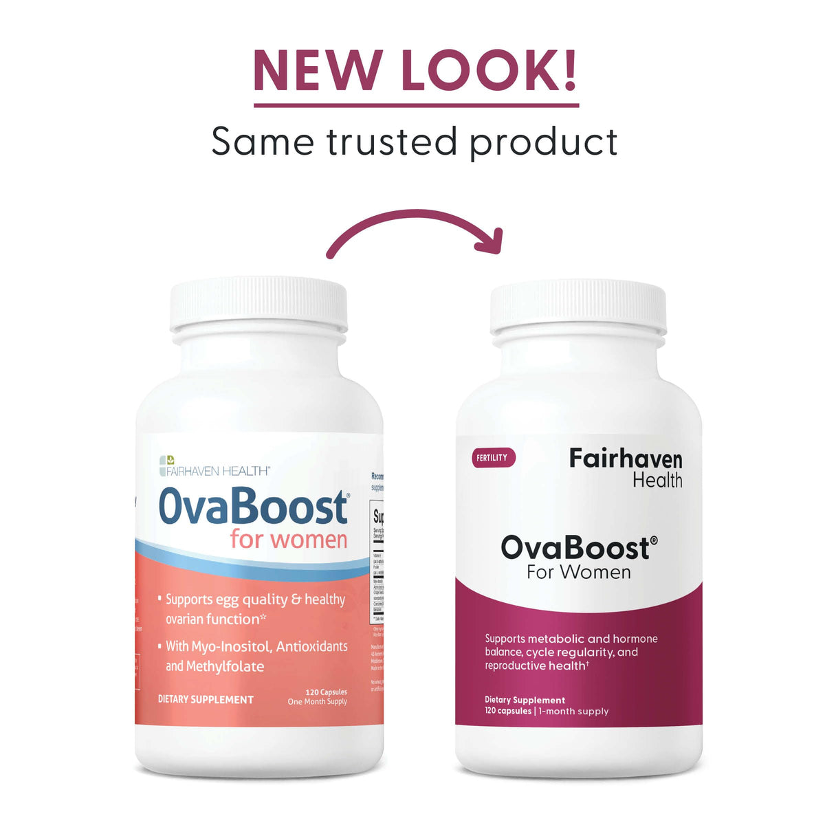 Bouteille de Fairhaven Health OvaBoost sur un fond neutre