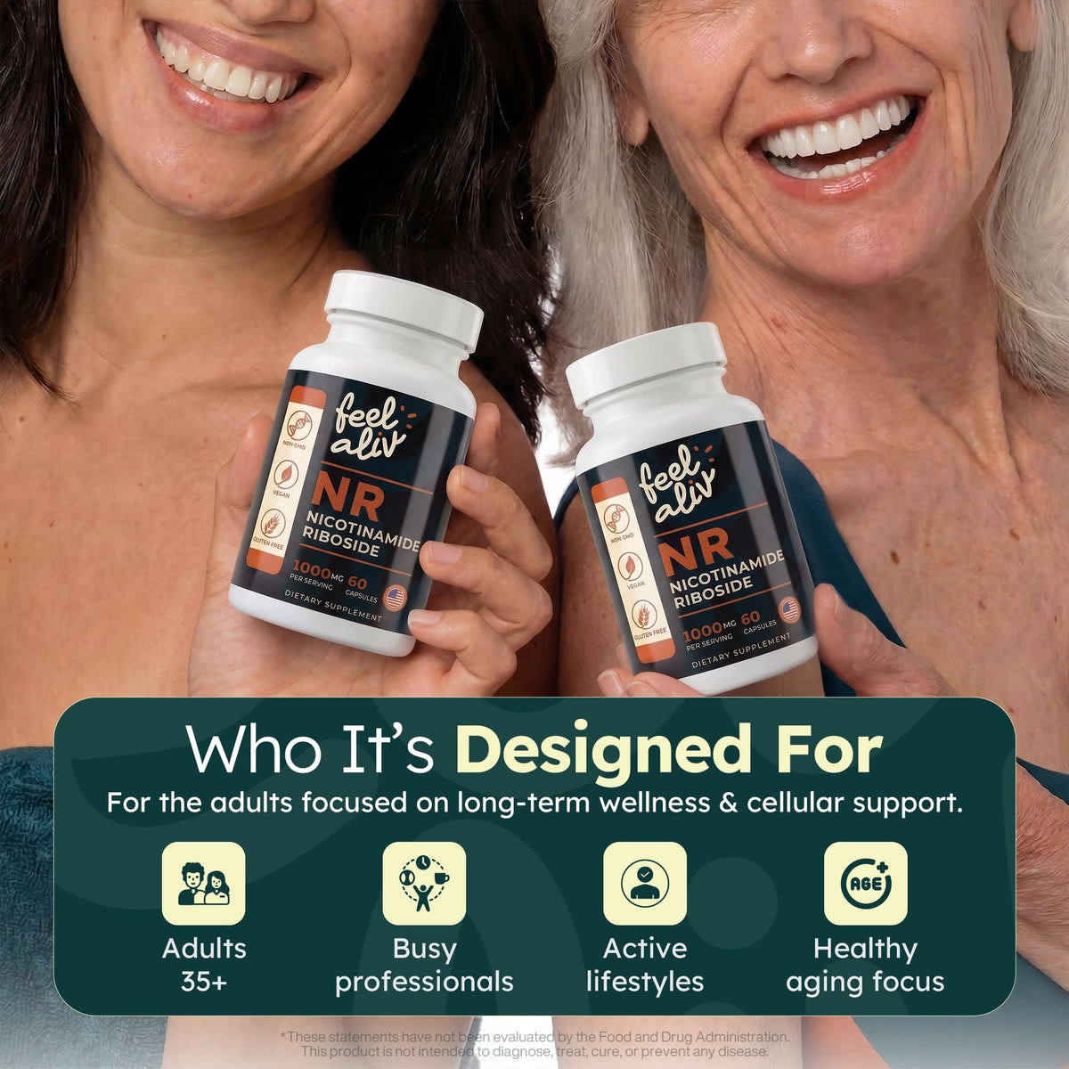Bouteille de Feelaliv Nicotinamide Riboside sur une table