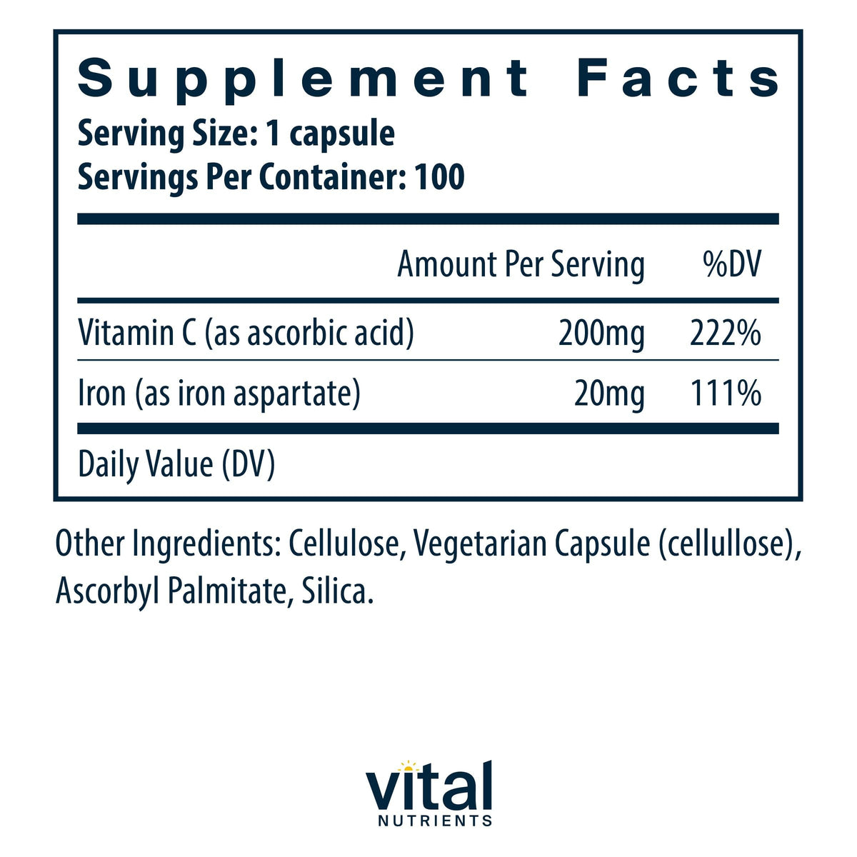 Bouteille de Fer Plus C Vital Nutrients avec étiquette