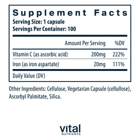 Bouteille de Fer Plus C Vital Nutrients avec étiquette