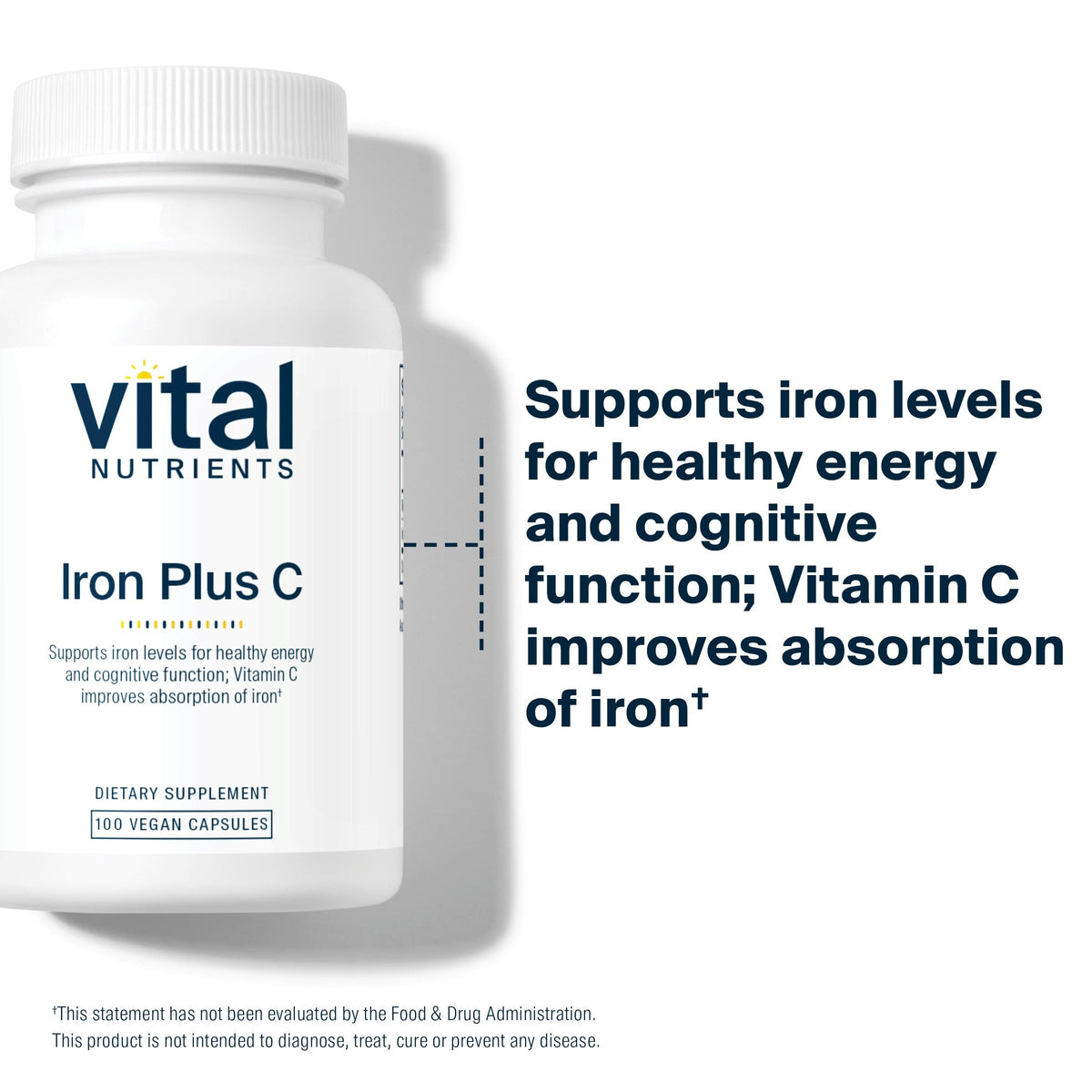 Bouteille de Fer Plus C Vital Nutrients sur fond naturel