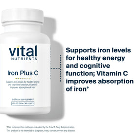 Bouteille de Fer Plus C Vital Nutrients sur fond naturel