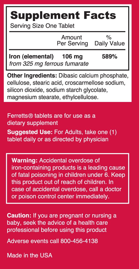 Bouteille de Ferretts Complément Alimentaire en Fer 106mg ouverte