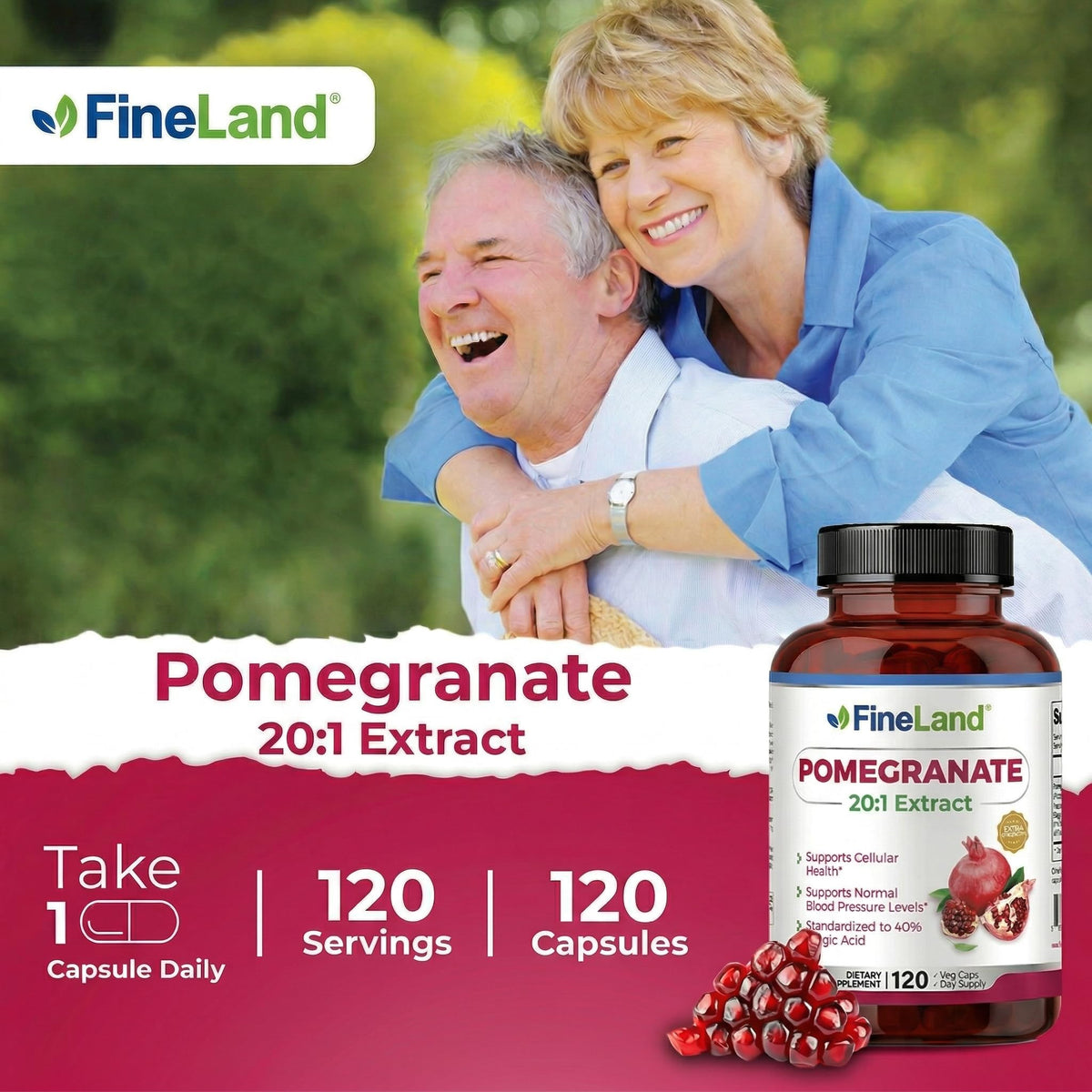 Bouteille de FineLand Extrait de Grenade ouverte avec capsules visibles
