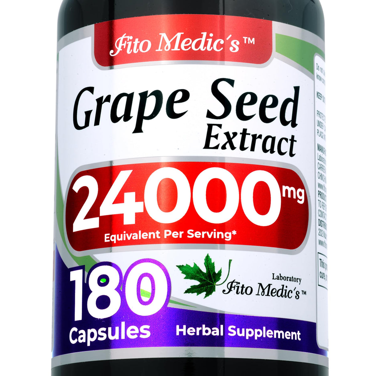 Bouteille de FITO MEDIC'S Grape Seed 1200mg 180 capsules vue de face