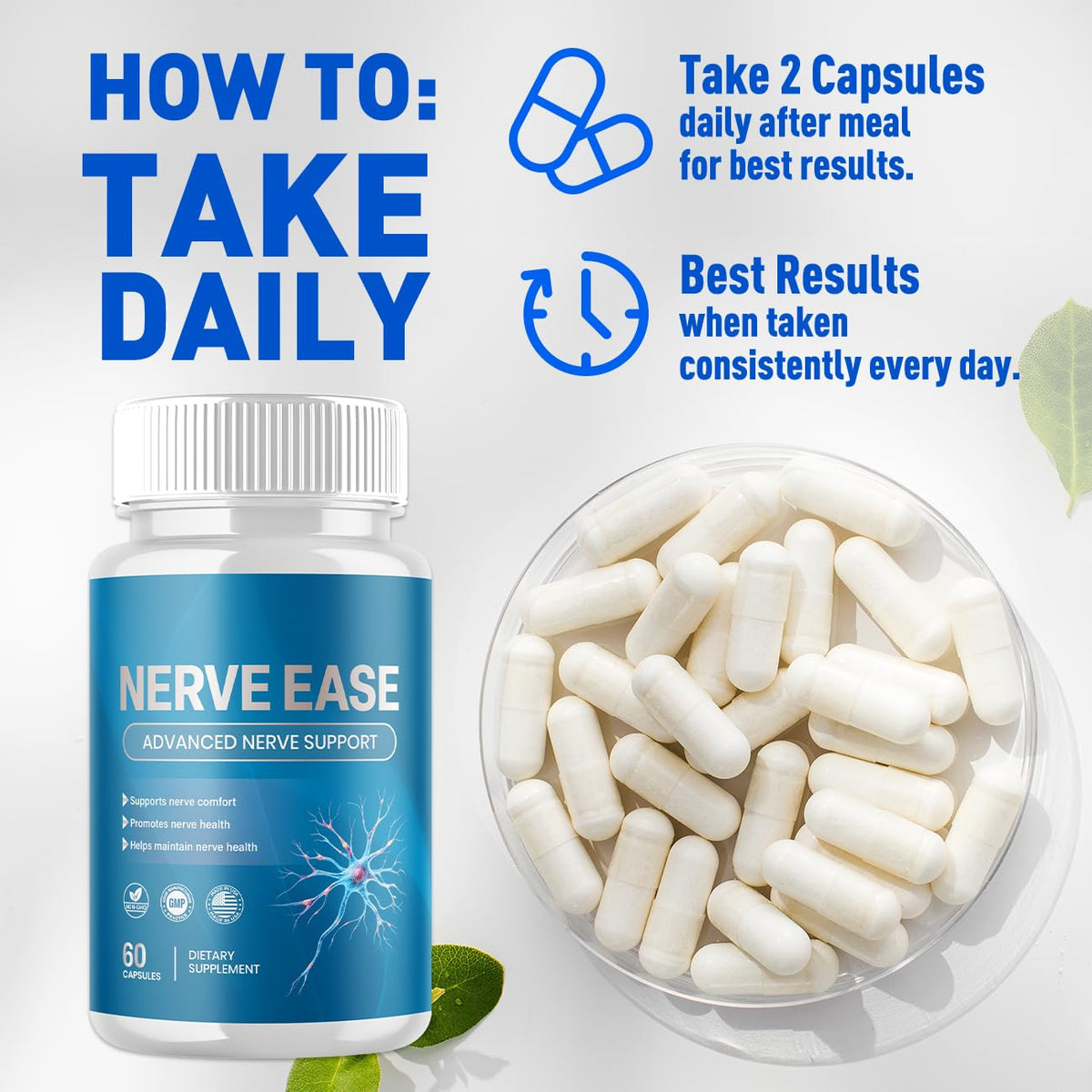 Bouteille de Flex University Nerve Ease Capsules avec étiquette