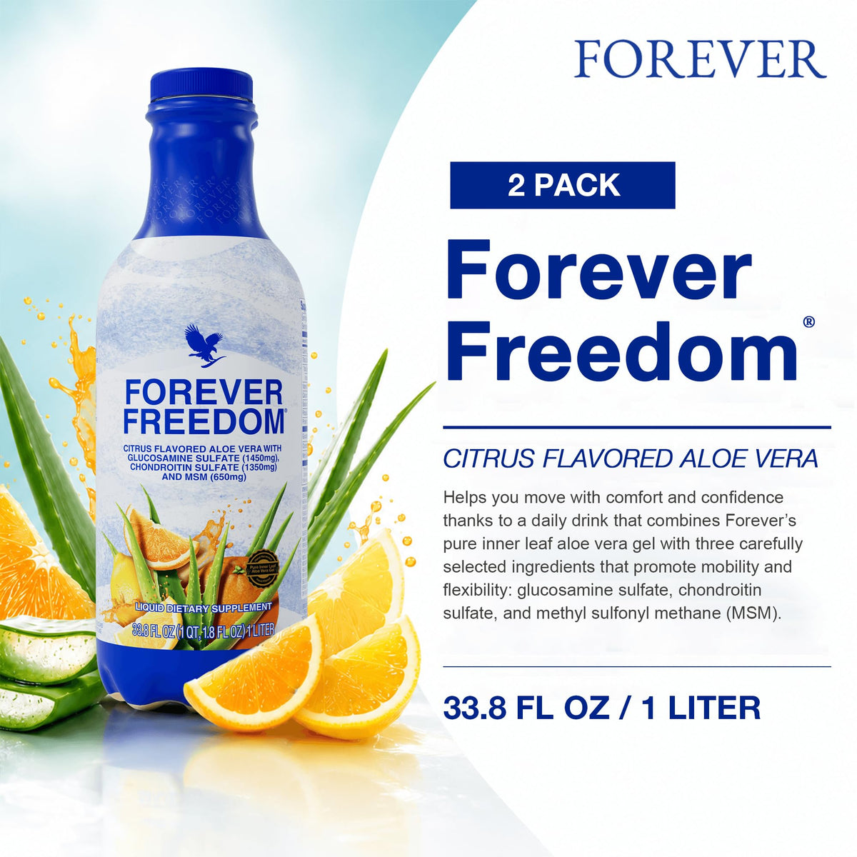 Bouteille de Forever Living Freedom 33,8 Fl Oz avec étiquette orange