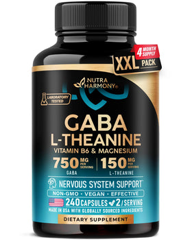 Bouteille de GABA L-Theanine NUTRAHARMONY 900 mg, vue avant