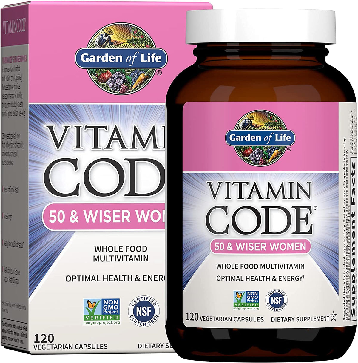 Bouteille de Garden of Life Multivitamine Femme 50+ 120 Capsules
