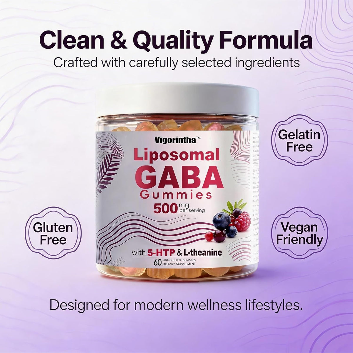 Bouteille de gélifiés GABA avec informations nutritionnelles