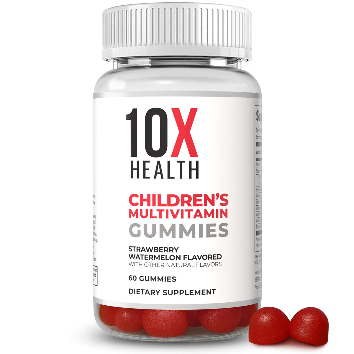 Bouteille de gélifiés multivitaminés 10X Health pour enfants, 60 gélifiés, goût fraise pastèque