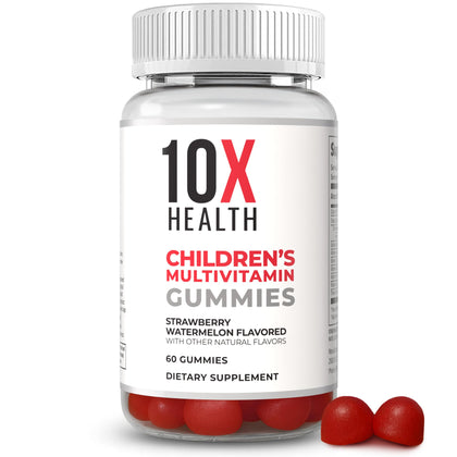 Bouteille de gélifiés multivitaminés 10X Health pour enfants, 60 gélifiés, goût fraise pastèque