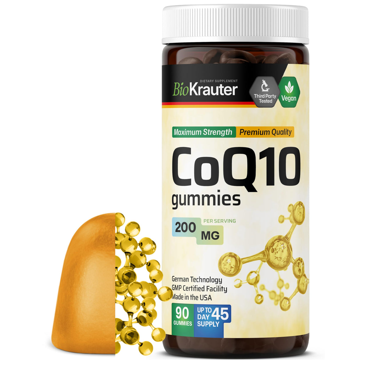 Bouteille de gélules CoQ10 200mg BIO KRAUTER vue de face